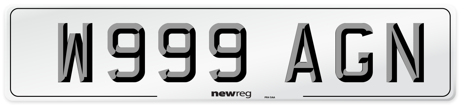 W999 AGN Number Plate from New Reg